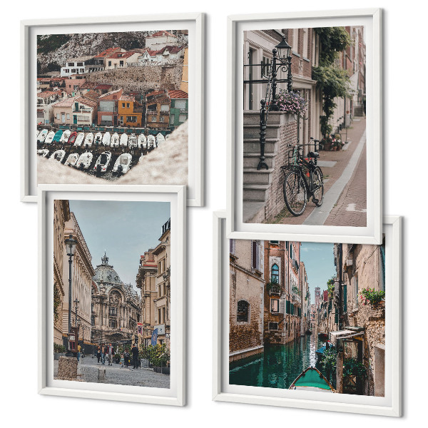 Set of 4 wall art pieces The charming streets of port cities