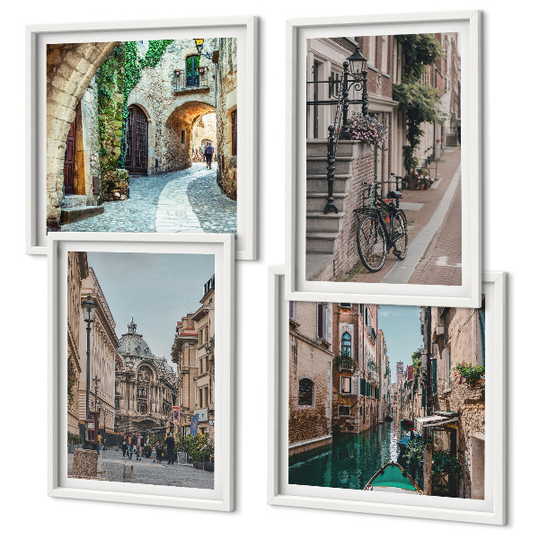 Set of 4 wall art pieces Venetian streets water architecture