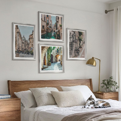Set of 4 wall art pieces Venetian streets water architecture