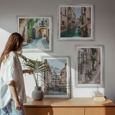 Set of 4 wall art pieces Venetian streets water architecture