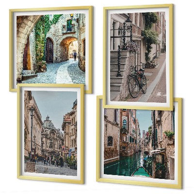 Set of 4 wall art pieces Venetian streets water architecture