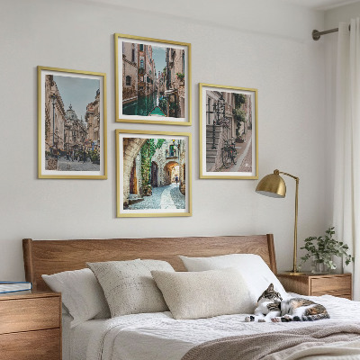 Set of 4 wall art pieces Venetian streets water architecture