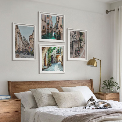 Set of 4 wall art pieces Venetian streets water architecture