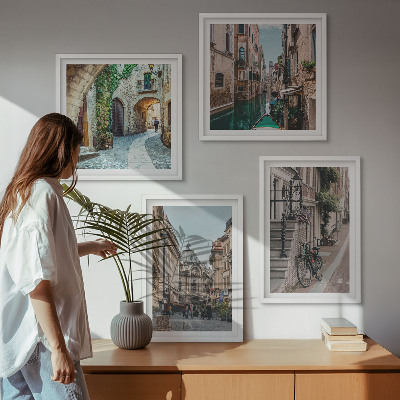 Set of 4 wall art pieces Venetian streets water architecture