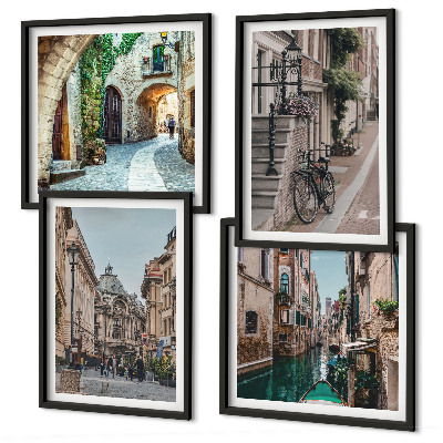 Set of 4 wall art pieces Venetian streets water architecture