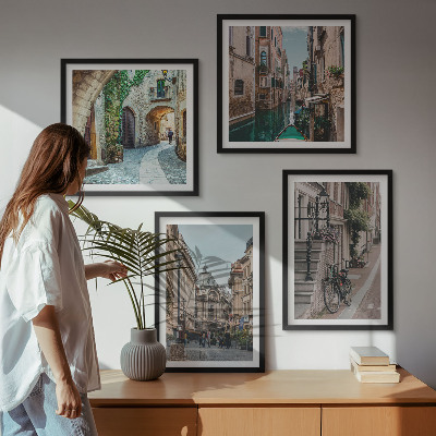 Set of 4 wall art pieces Venetian streets water architecture