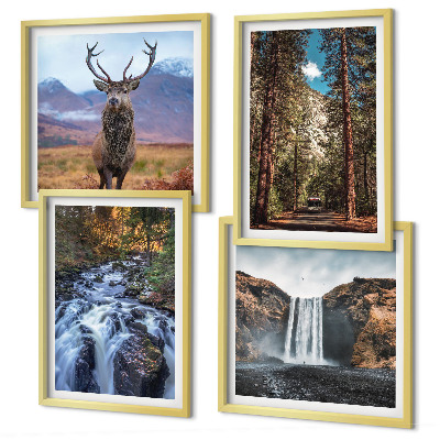 Wall art set Waterfall forest mountains deer nature