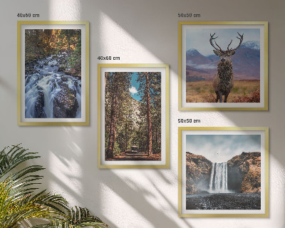 Wall art set Waterfall forest mountains deer nature