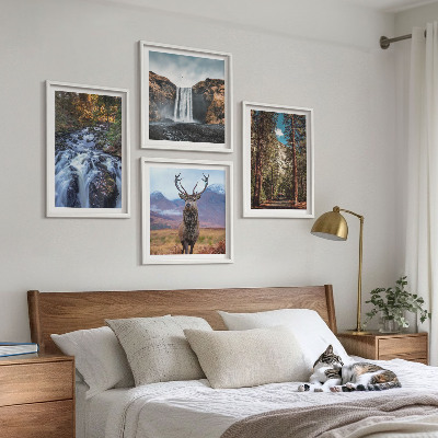 Wall art set Waterfall forest mountains deer nature
