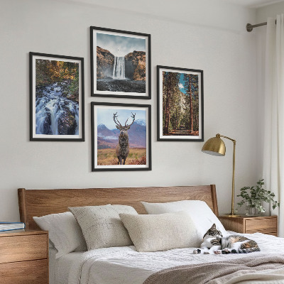 Wall art set Waterfall forest mountains deer nature