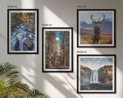 Wall art set Waterfall forest mountains deer nature