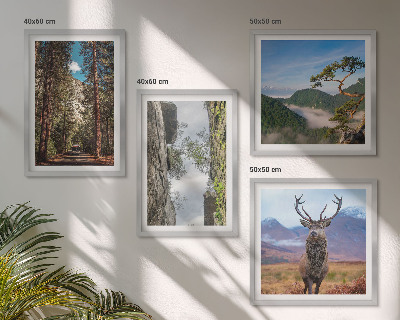 Set of 4 wall art pieces Road forest mountains deer nature