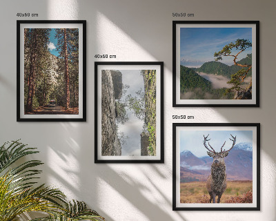 Set of 4 wall art pieces Road forest mountains deer nature