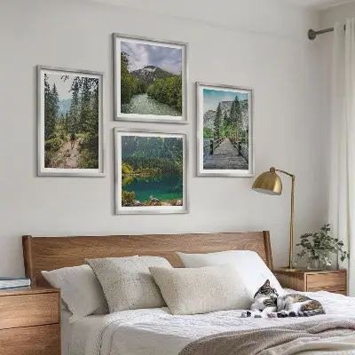 Multi-piece wall decor set featuring mountains, lakes, forests, and paths