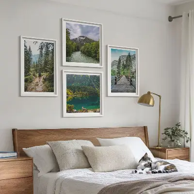 Multi-piece wall decor set featuring mountains, lakes, forests, and paths