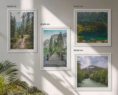 Multi-piece wall decor set featuring mountains, lakes, forests, and paths