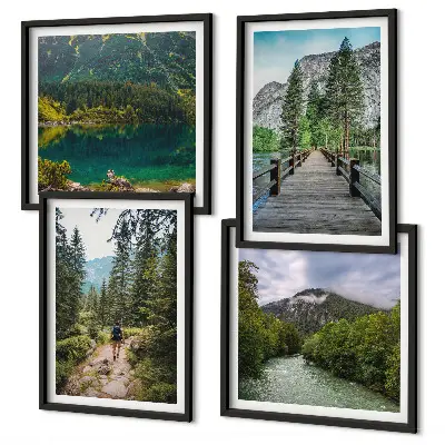 Multi-piece wall decor set featuring mountains, lakes, forests, and paths
