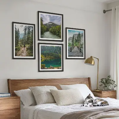 Multi-piece wall decor set featuring mountains, lakes, forests, and paths