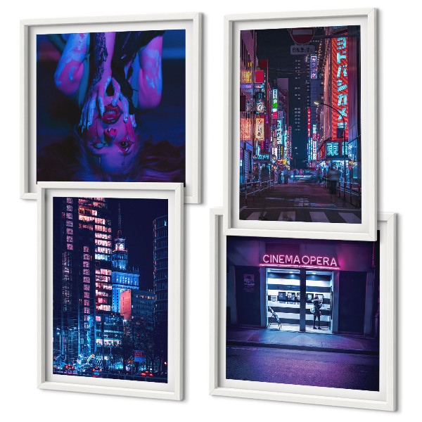Multi-piece wall decor set Night city with neon lights