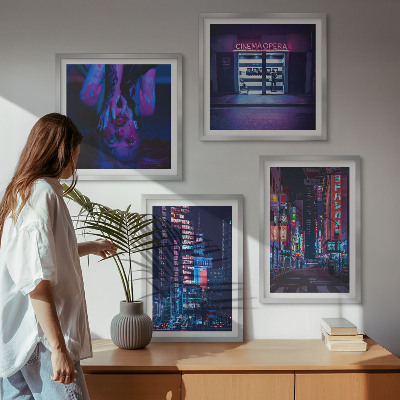 Multi-piece wall decor set Night city with neon lights