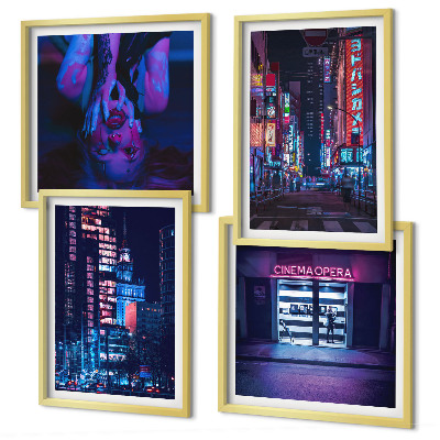 Multi-piece wall decor set Night city with neon lights