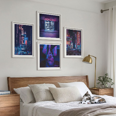 Multi-piece wall decor set Night city with neon lights