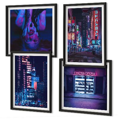 Multi-piece wall decor set Night city with neon lights