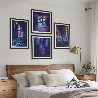 Multi-piece wall decor set Night city with neon lights