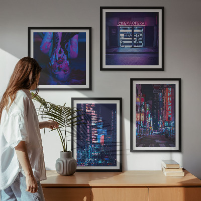 Multi-piece wall decor set Night city with neon lights
