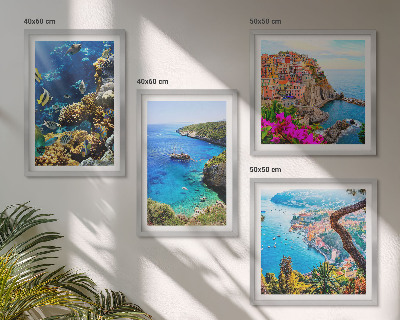 Set of 4 wall art pieces Seaside views, colorful houses