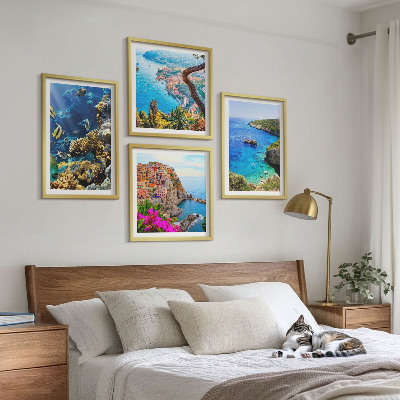 Set of 4 wall art pieces Seaside views, colorful houses