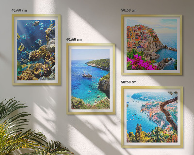 Set of 4 wall art pieces Seaside views, colorful houses