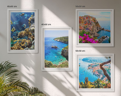 Set of 4 wall art pieces Seaside views, colorful houses