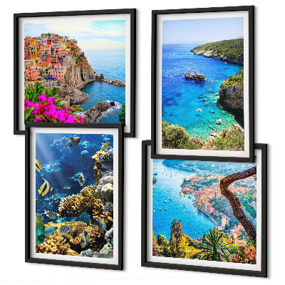 Set of 4 wall art pieces Seaside views, colorful houses