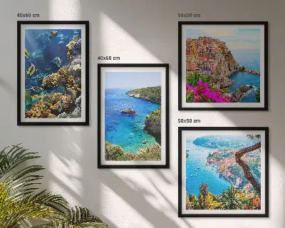 Set of 4 wall art pieces seaside views with colorful houses