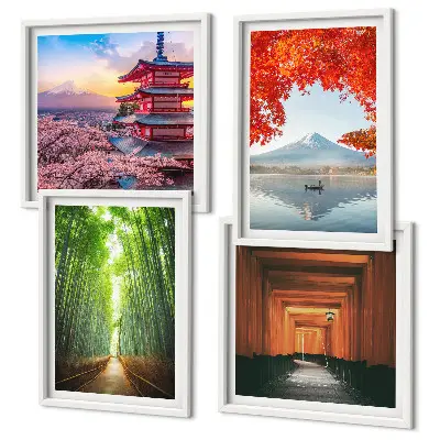 Multi-piece wall decor set featuring a Japanese Fuji torii gate and bamboo forest