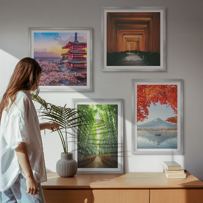 Multi-piece wall decor set Fuji torii bamboo forest Japan