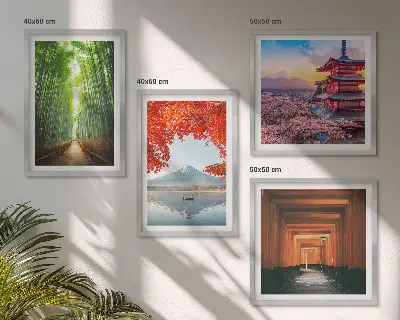 Multi-piece wall decor set featuring a Japanese Fuji torii gate and bamboo forest