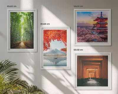Multi-piece wall decor set featuring a Japanese Fuji torii gate and bamboo forest