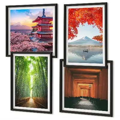 Multi-piece wall decor set featuring a Japanese Fuji torii gate and bamboo forest