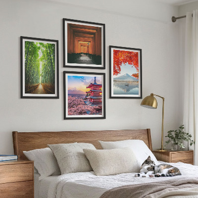 Multi-piece wall decor set Fuji torii bamboo forest Japan