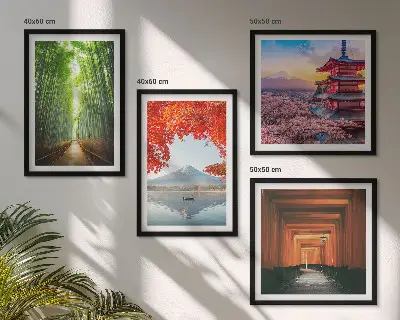Multi-piece wall decor set featuring a Japanese Fuji torii gate and bamboo forest