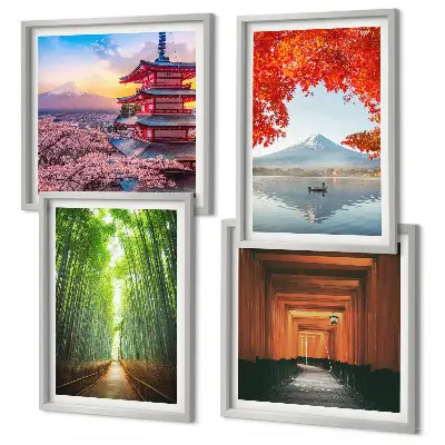 Multi-piece wall decor set featuring a Japanese Fuji torii gate and bamboo forest