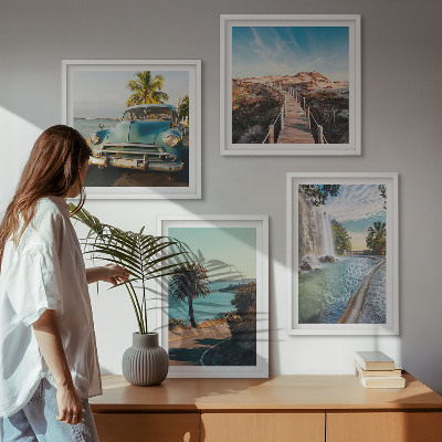 Wall art set Holiday palm trees waterfall