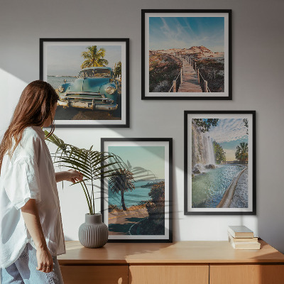 Wall art set Holiday palm trees waterfall