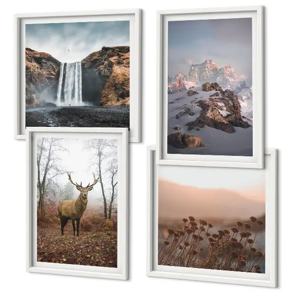 Set of 4 wall art pieces wild landscapes featuring mountains and deer