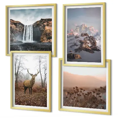 Set of 4 wall art pieces wild landscapes featuring mountains and deer