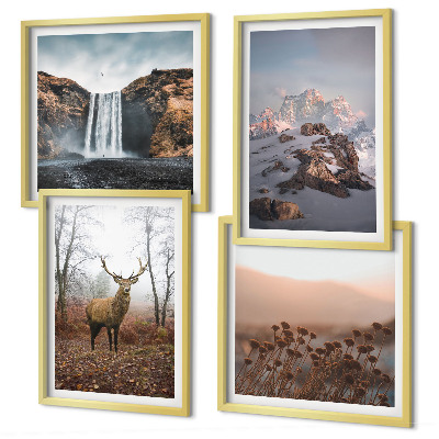 Set of 4 wall art pieces Wild landscapes mountains deer