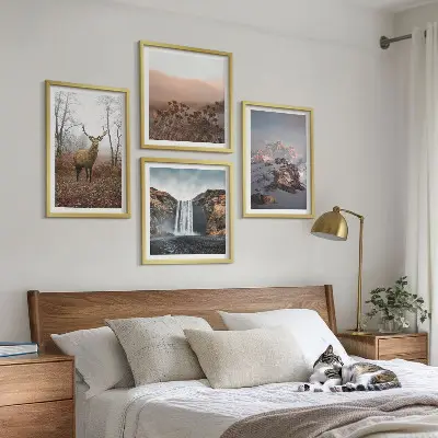 Set of 4 wall art pieces wild landscapes featuring mountains and deer