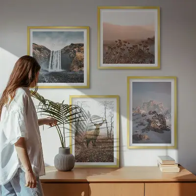 Set of 4 wall art pieces wild landscapes featuring mountains and deer